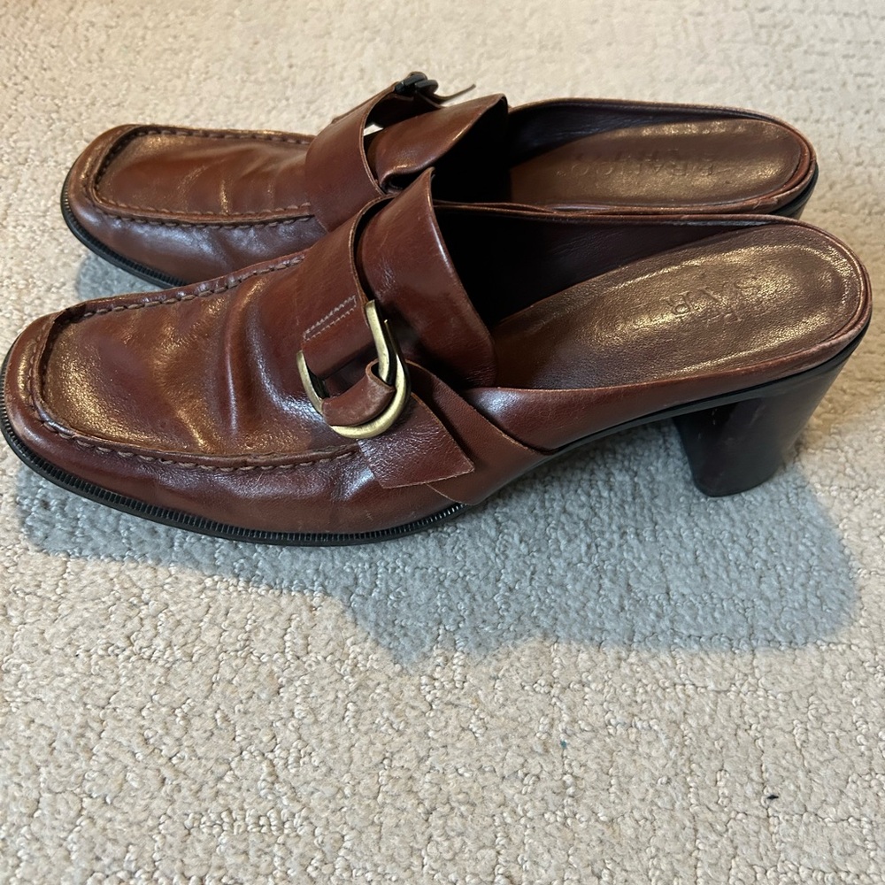 Franco Sarto y2K vintage heeled mule brown leather 9.5 - Picture 7 of 7
